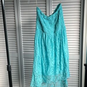 Turquoise Lace Strapless Dress